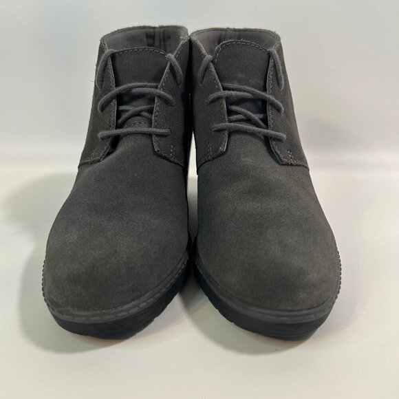 Clarks Women's Hazen Charm Wedge Ankle Boot Grey Leather Suede Size 7 - Picture 2 of 12